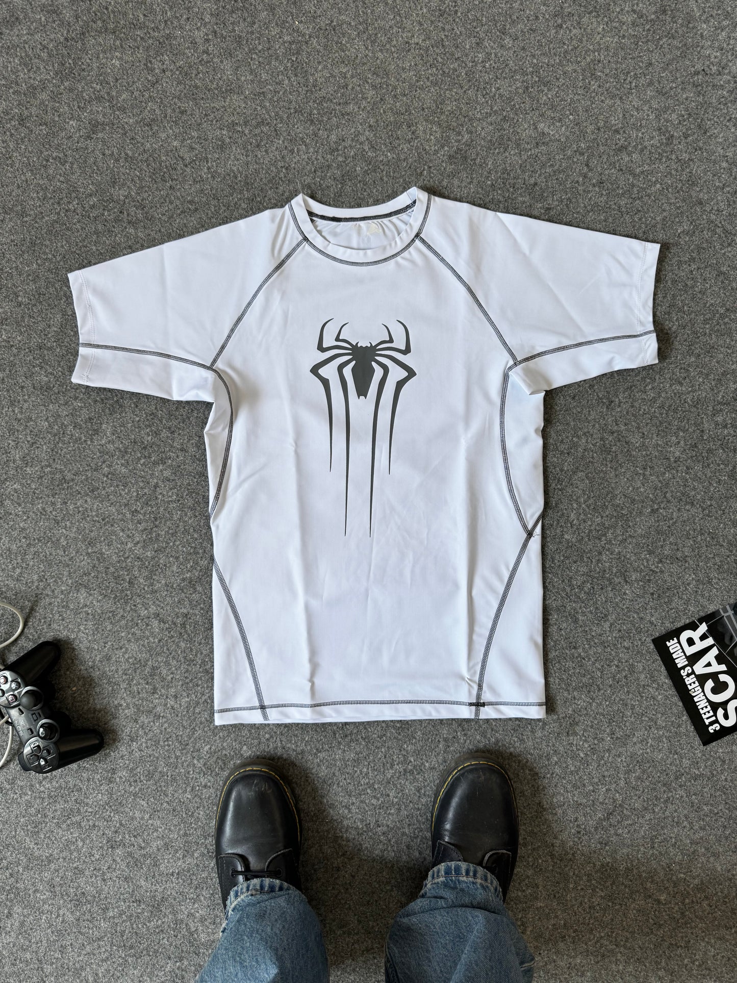 White spiderman compression tshirt